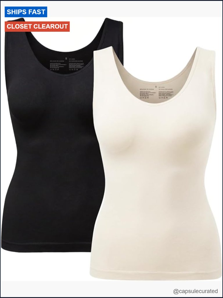 Tummy Control Shapewear Tank Cami 2 Pack Body Shaper Compression Tank Top